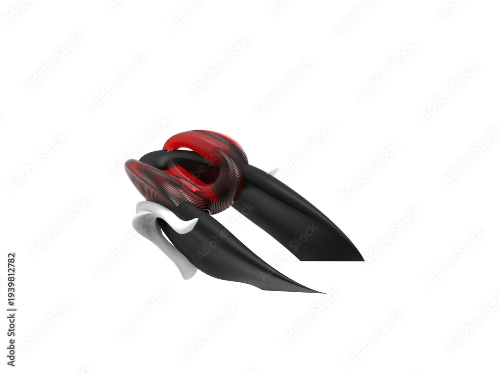 Naklejka premium Futuristic aerodynamic craft concept, black and red sci-fi vehicle design, 3D render.