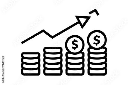 Business graph with arrow. Financial success chart, profit growth and investment
