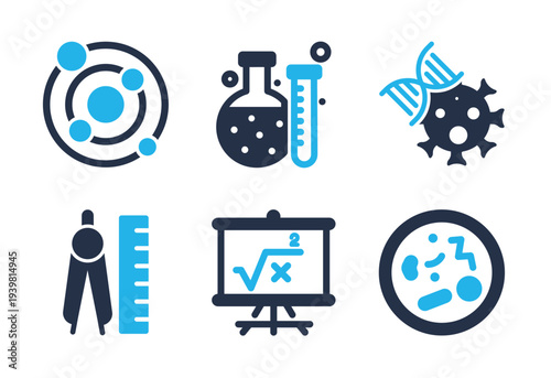 Laboratory and Mathematics icon set. Solid glyph series icons