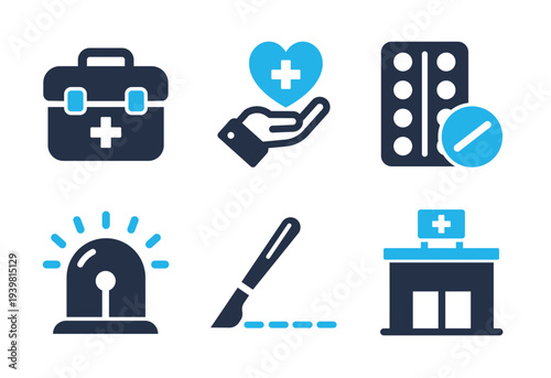 Medical Equipment and Surgery icon set. Solid glyph series icons
