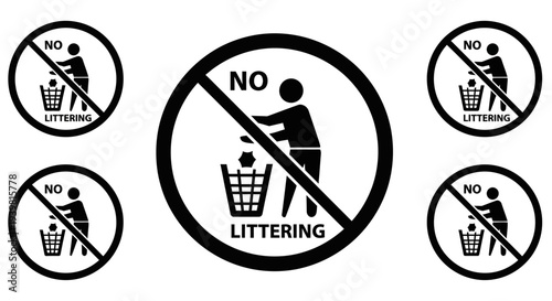 No littering symbol a black trash can with a black prohibition sign