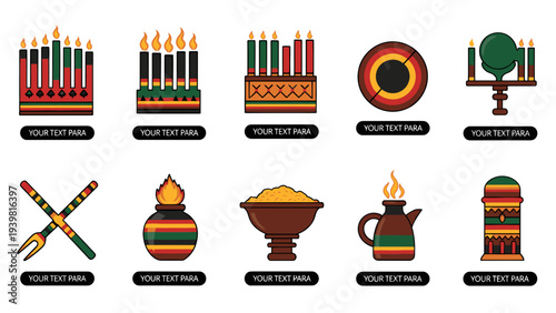 Kwanzaa Symbols Vector Illustration Set Mockup Template Blank Empty Copy Space Isolated White Background for Celebration Design
