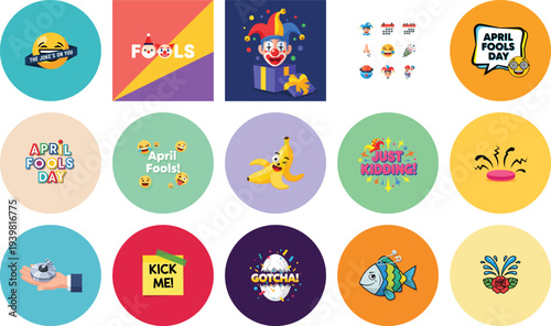 Funny prank concept vector bundle for April Fools Day joke illustrations