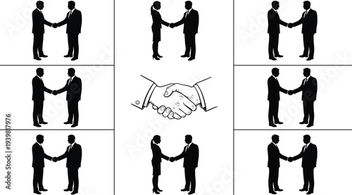 Business Partnership Concept with Handshake Silhouettes and Hand Drawn Marriage Engagement Illustration for Deal Success