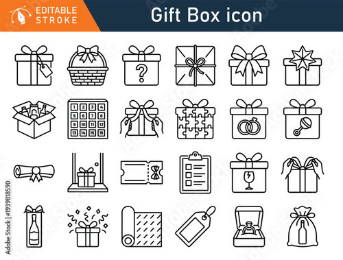Wallpaper Mural Gift Box Line Icons Set - Editable Stroke Vector Illustration of Presents and Celebratory Objects Torontodigital.ca
