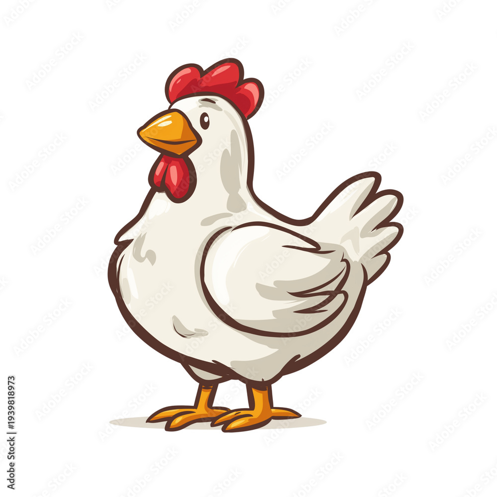 Fototapeta premium Adorable Chicken Illustration: An endearing chicken, stands, capturing its cheerful essence with a simplistic, and pleasing artistic flair. This image offers a friendly representation.