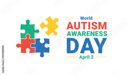 Autism Awareness Day poster with jigsaw puzzle, vector illustration