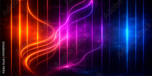 A futuristic abstract background featuring glowing blue fractal lines and light waves that create a motion of energy across a dark space texture with a bright artistic design