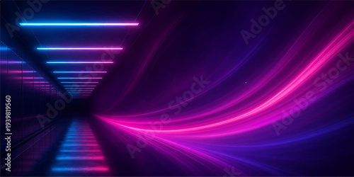Abstract purple glowing wave lines on dark background with soft motion and energy pattern