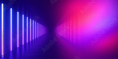 Abstract blue glowing wave lines with colorful digital equalizer pattern on dark background