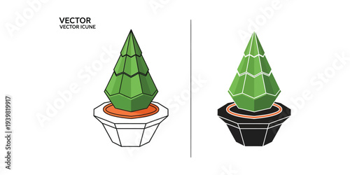 Two green trees in white and black pots vector illustration
