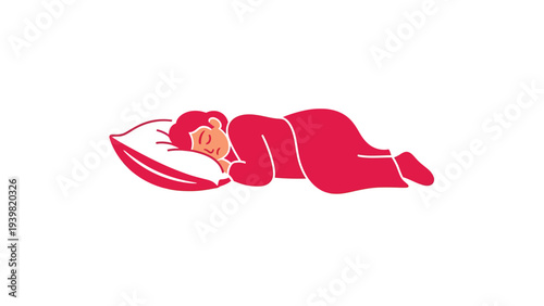 Flat design illustration of a person sleeping peacefully on a pillow. Concept of rest, relaxation, and healthy lifestyle.