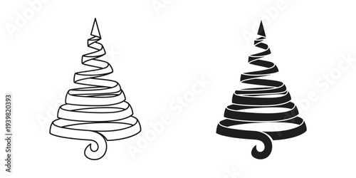 Black and white Christmas tree vector illustration, flat design, scalable graphic