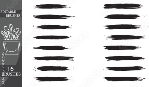 Set of 16 editable brush strokes vector brushes