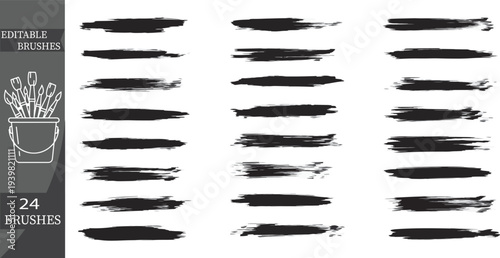 Set of 24 editable brush strokes vector