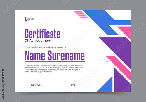 Certificate design template with flat geometric