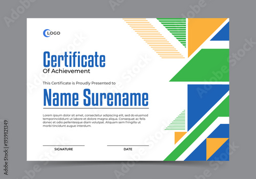 Certificate design template with flat geometric