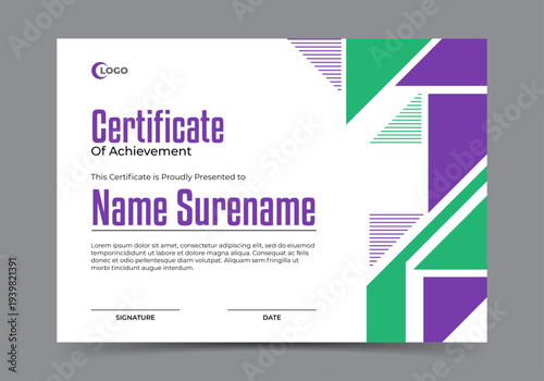 Certificate design template with flat geometric