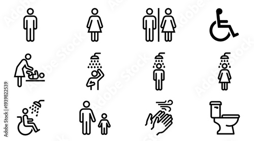 Simple black and white pictograms depicting various human activities and conditions.