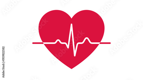 Red Heart with White ECG Pulse Line Symbol.
