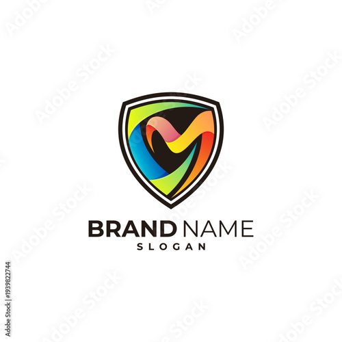 Shield logo and letter CM design combination, 3d colorful logos