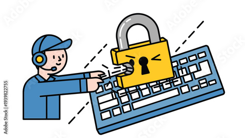 IT Support Cracking Digital Lock on Keyboard for Cybersecurity and Data Protection Concept
