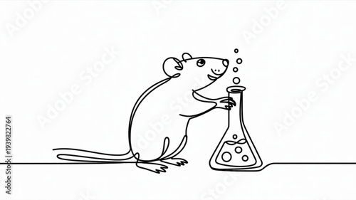Smiling mouse in lab experimenting with bubbling flask