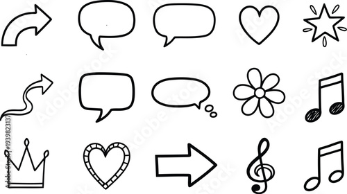 Hand-Drawn Doodle Icons and Elements Set with Cute Sketch Symbols