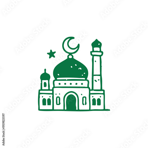 Islamic Mosque Icon with Crescent Moon and Star
