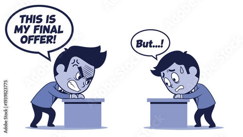 Heated Business Negotiation: Angry Man Presents Final Offer to Hesitant Opponent. Conflict, Dispute, Agreement Concept.