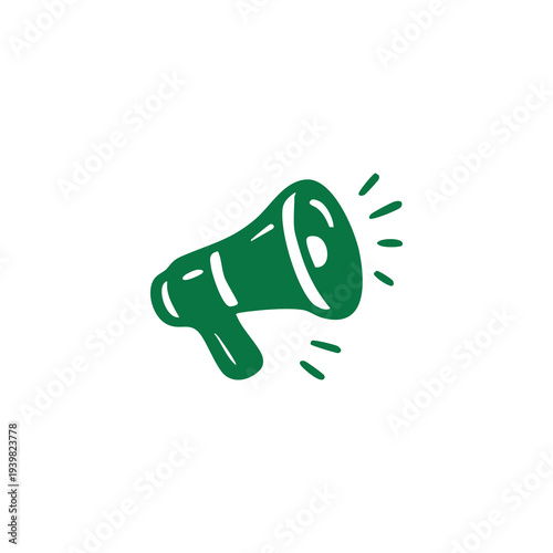 Green Megaphone Icon Amplifying Messages and Announcements Hand Drawn Style Symbolizing Communication and Alert