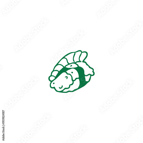 Cute Cartoon Sushi Roll Icon Simple Green Illustration for Food Concepts