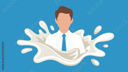 Man emerging from milk splash illustration