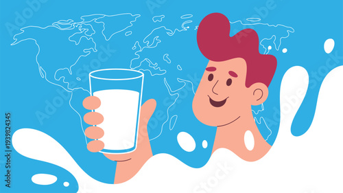 Man with milk global map