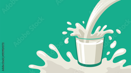 Milk beverage pouring glass splash