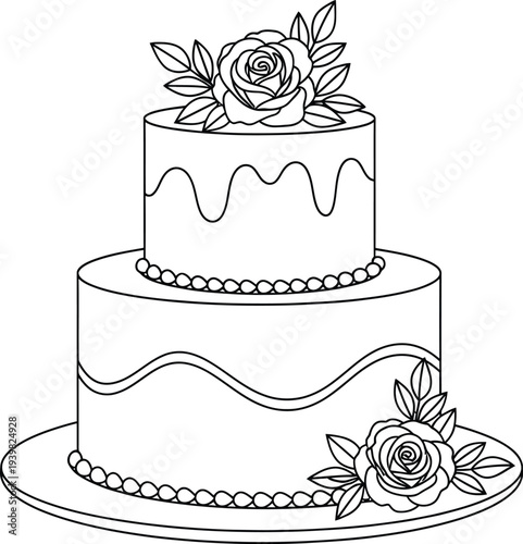 A two tiered cake with flowers on top
