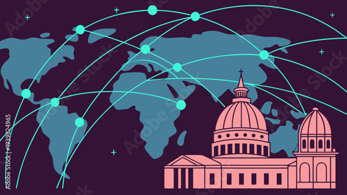 Birds resting on the roof wall and cage of the Sacre Coeur basilica church in Montmartre Paris France under the night sky