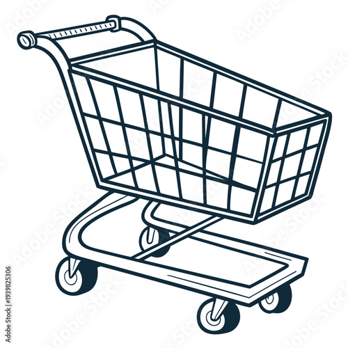 Empty shopping cart on wheels for online shopping and retail concepts