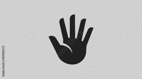 Black hand silhouette with five fingers raised on gray background.
