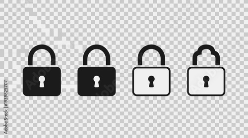 Set of four padlock icons in different styles and colors.