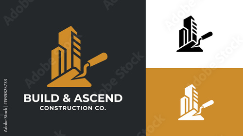 This professional logo illustrates a construction company design, featuring a building and tools, conveying strength, reliability, and excellence in construction services.