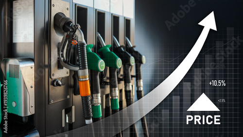 Gasoline prices are rising sharply, indicated by a rising arrow and bar chart