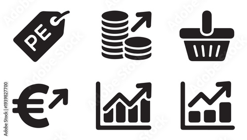 Set of black icon vector illustration of business and commerce in white background