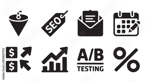 Digital marketing analytics and business growth icons set for web and app design