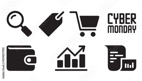 Online shopping and e-commerce icons set for cyber monday and digital retail