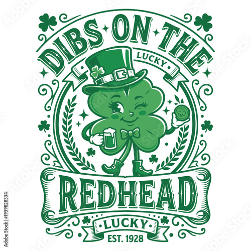 Funny St Patricks Day Irish Shamrock Dibs On The Redhead T-Shirt

