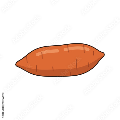 An illustrated, cartoon-style sweet potato with a smooth, orange skin and subtle markings.