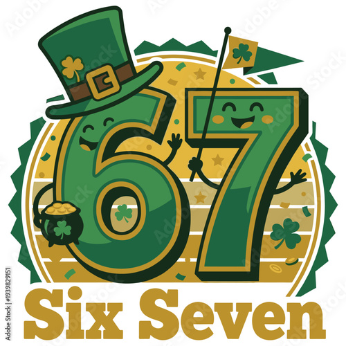 Six Seven 6 7 St Patricks Day 67 Paddys Meme Retro Boys Kids Youth T-Shirt