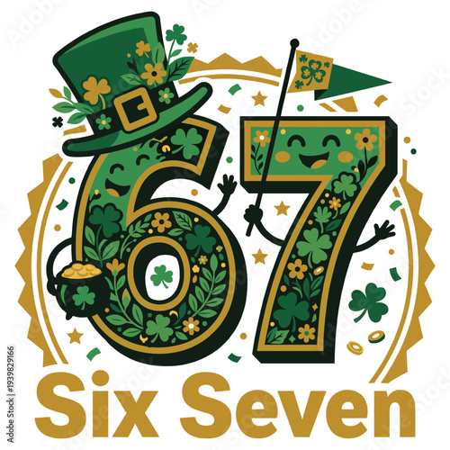 Six Seven 6 7 St Patricks Day 67 Paddys Meme Retro Youth T-Shirt