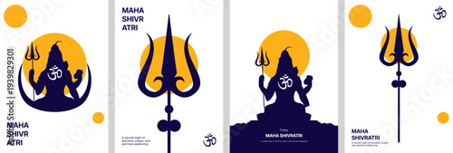 Modern Maha Shivratri Banner Collection With Blue And Gold Abstract Design Featuring Trident Symbols And Shiva Silhouette For Festival Greetings Posters Social Media And Event Promotions